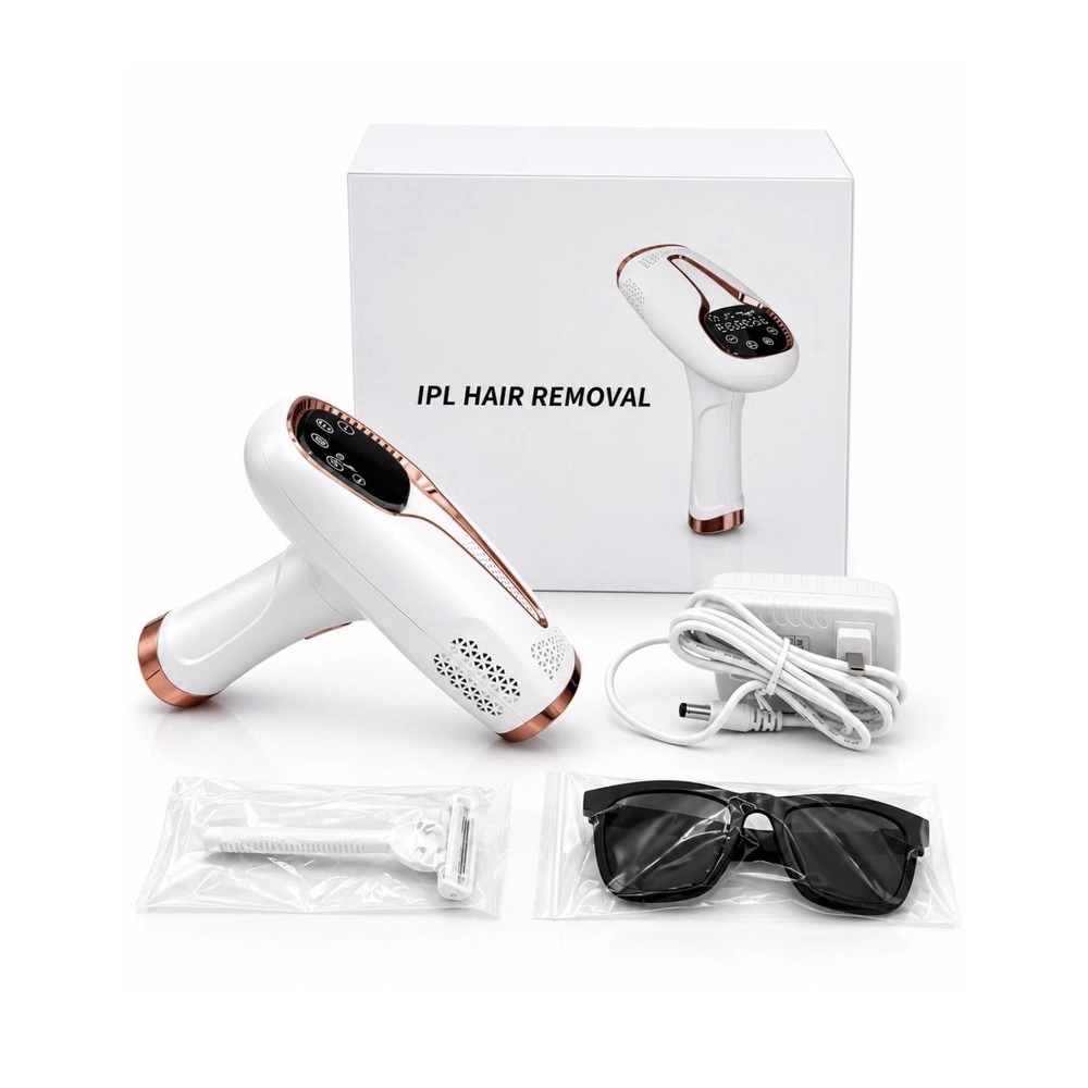 IPL Hair Removal System 999999 Flashes 5 Levels White Rose Gold Professional Kit
